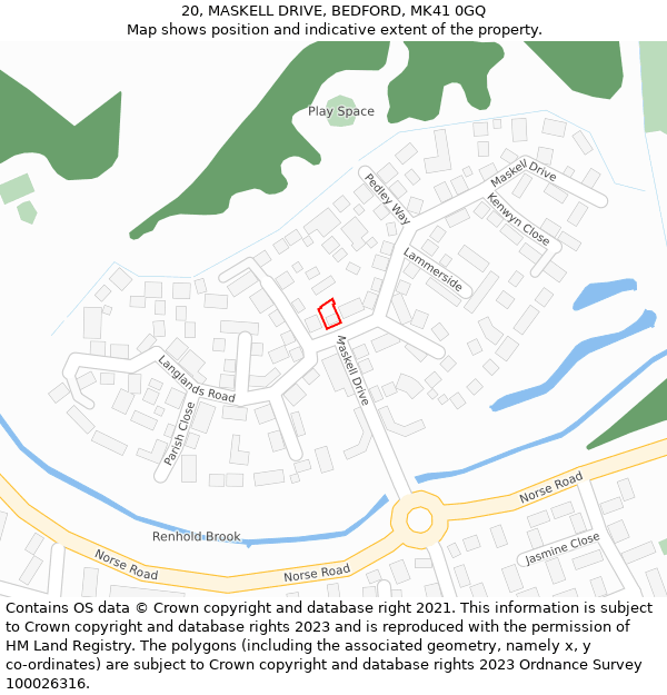 20, MASKELL DRIVE, BEDFORD, MK41 0GQ: Location map and indicative extent of plot