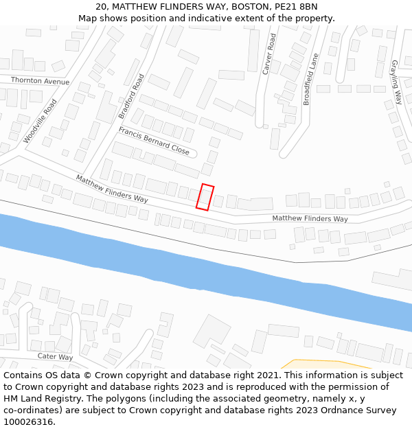 20, MATTHEW FLINDERS WAY, BOSTON, PE21 8BN: Location map and indicative extent of plot