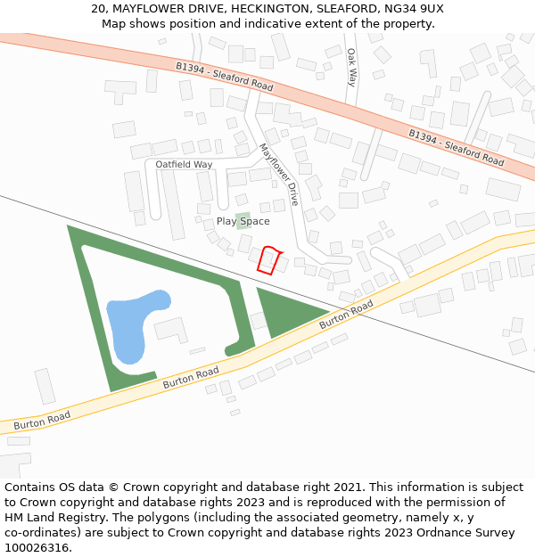 20, MAYFLOWER DRIVE, HECKINGTON, SLEAFORD, NG34 9UX: Location map and indicative extent of plot