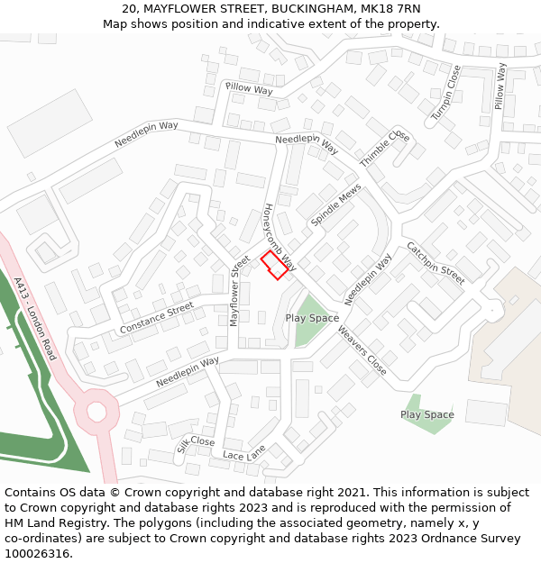 20, MAYFLOWER STREET, BUCKINGHAM, MK18 7RN: Location map and indicative extent of plot