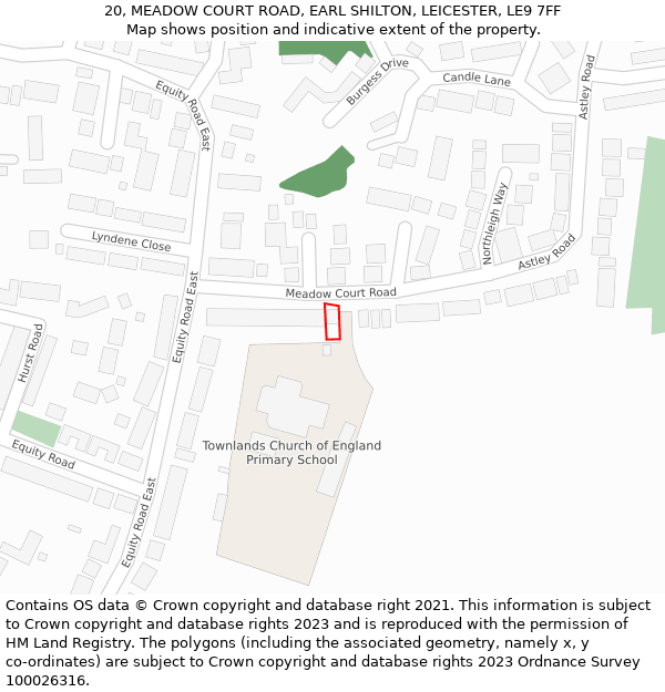 20, MEADOW COURT ROAD, EARL SHILTON, LEICESTER, LE9 7FF: Location map and indicative extent of plot