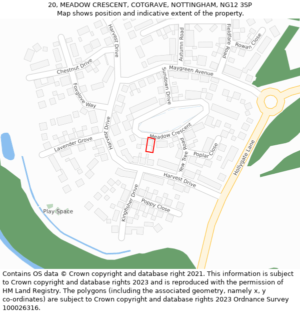 20, MEADOW CRESCENT, COTGRAVE, NOTTINGHAM, NG12 3SP: Location map and indicative extent of plot