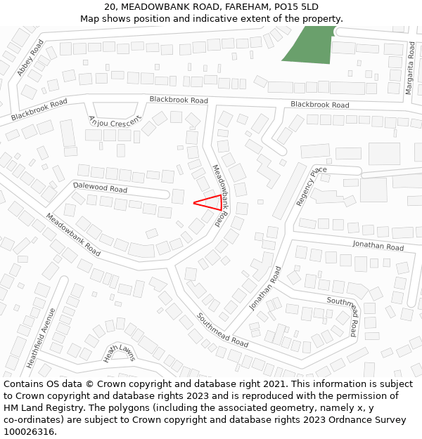 20, MEADOWBANK ROAD, FAREHAM, PO15 5LD: Location map and indicative extent of plot