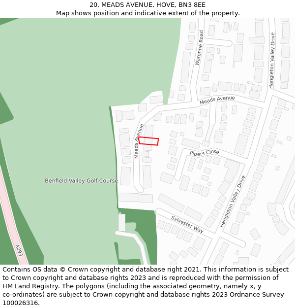 20, MEADS AVENUE, HOVE, BN3 8EE: Location map and indicative extent of plot
