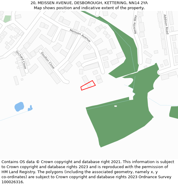 20, MEISSEN AVENUE, DESBOROUGH, KETTERING, NN14 2YA: Location map and indicative extent of plot