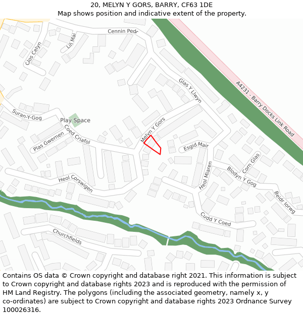 20, MELYN Y GORS, BARRY, CF63 1DE: Location map and indicative extent of plot