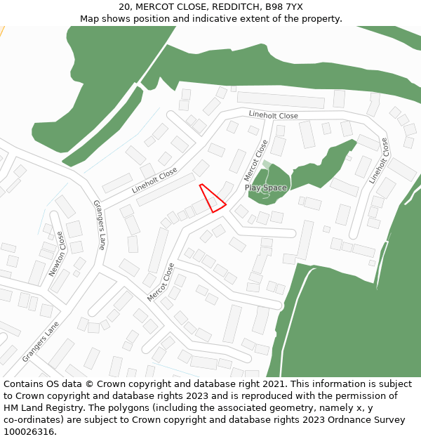 20, MERCOT CLOSE, REDDITCH, B98 7YX: Location map and indicative extent of plot