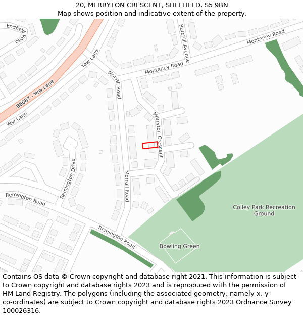 20, MERRYTON CRESCENT, SHEFFIELD, S5 9BN: Location map and indicative extent of plot