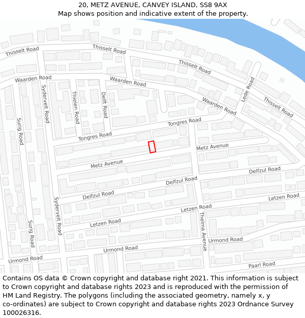 20, METZ AVENUE, CANVEY ISLAND, SS8 9AX: Location map and indicative extent of plot