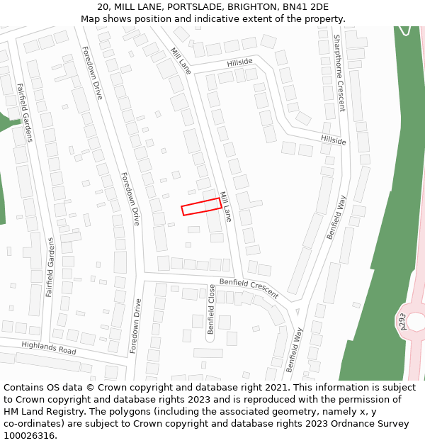20, MILL LANE, PORTSLADE, BRIGHTON, BN41 2DE: Location map and indicative extent of plot