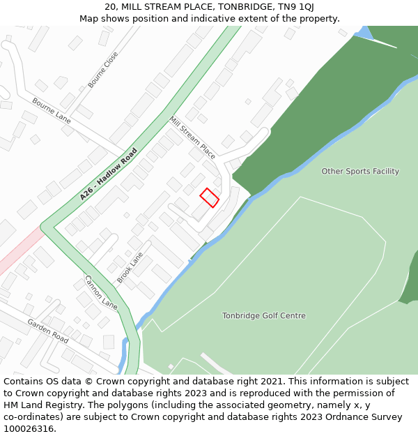 20, MILL STREAM PLACE, TONBRIDGE, TN9 1QJ: Location map and indicative extent of plot