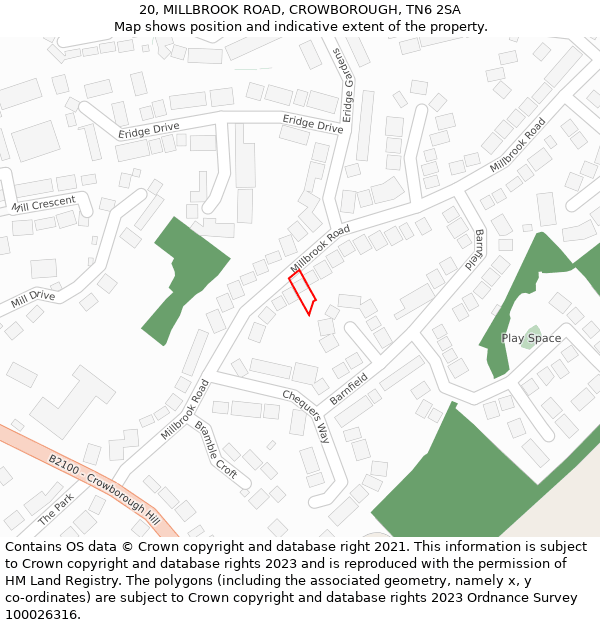 20, MILLBROOK ROAD, CROWBOROUGH, TN6 2SA: Location map and indicative extent of plot