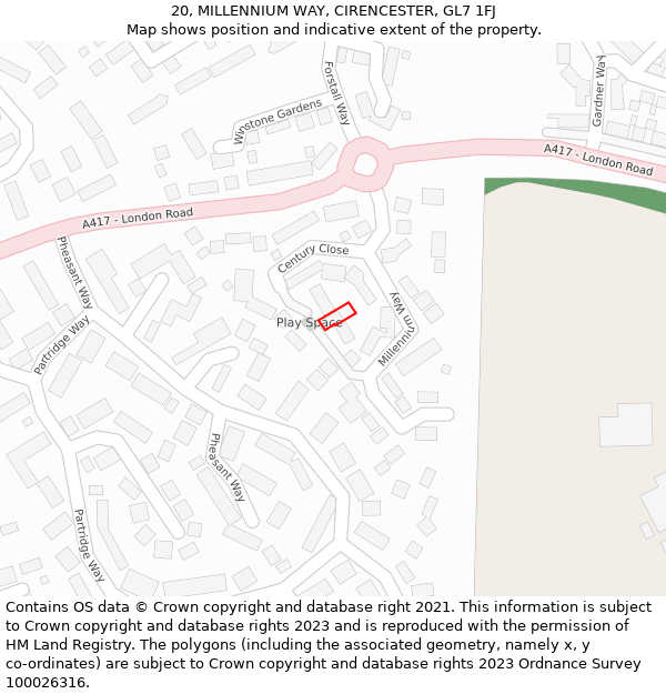 20, MILLENNIUM WAY, CIRENCESTER, GL7 1FJ: Location map and indicative extent of plot