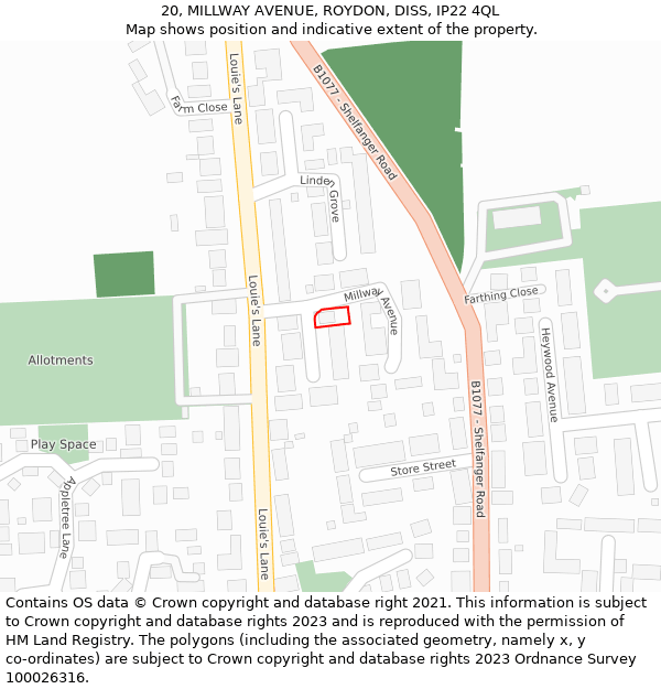 20, MILLWAY AVENUE, ROYDON, DISS, IP22 4QL: Location map and indicative extent of plot