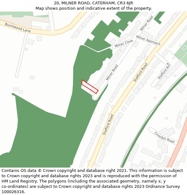 20, MILNER ROAD, CATERHAM, CR3 6JR: Location map and indicative extent of plot