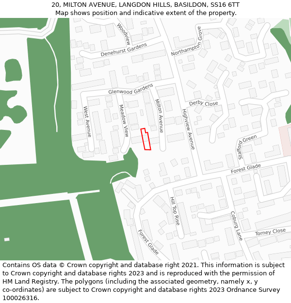 20, MILTON AVENUE, LANGDON HILLS, BASILDON, SS16 6TT: Location map and indicative extent of plot