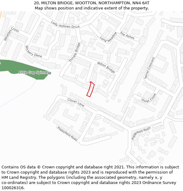 20, MILTON BRIDGE, WOOTTON, NORTHAMPTON, NN4 6AT: Location map and indicative extent of plot