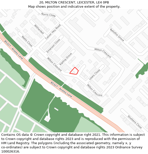 20, MILTON CRESCENT, LEICESTER, LE4 0PB: Location map and indicative extent of plot