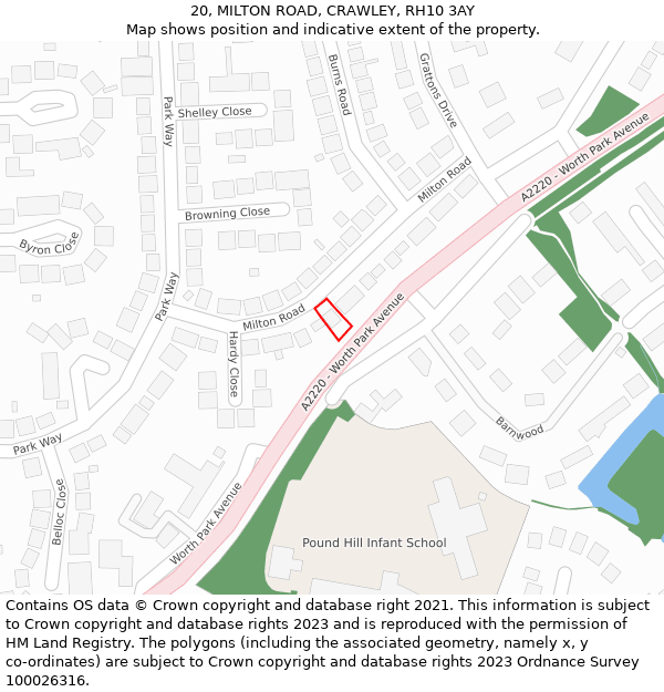 20, MILTON ROAD, CRAWLEY, RH10 3AY: Location map and indicative extent of plot