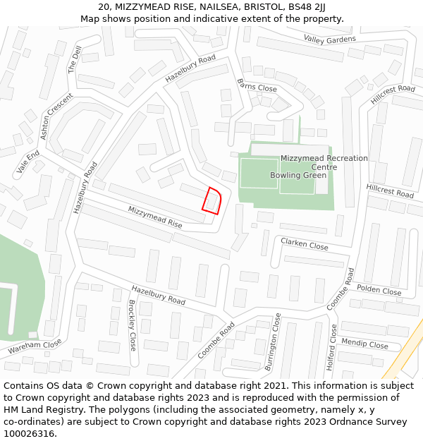 20, MIZZYMEAD RISE, NAILSEA, BRISTOL, BS48 2JJ: Location map and indicative extent of plot