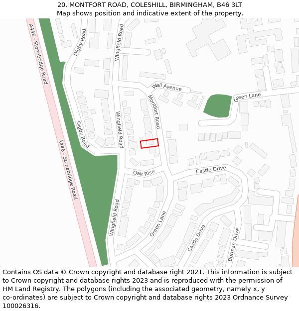 20, MONTFORT ROAD, COLESHILL, BIRMINGHAM, B46 3LT: Location map and indicative extent of plot