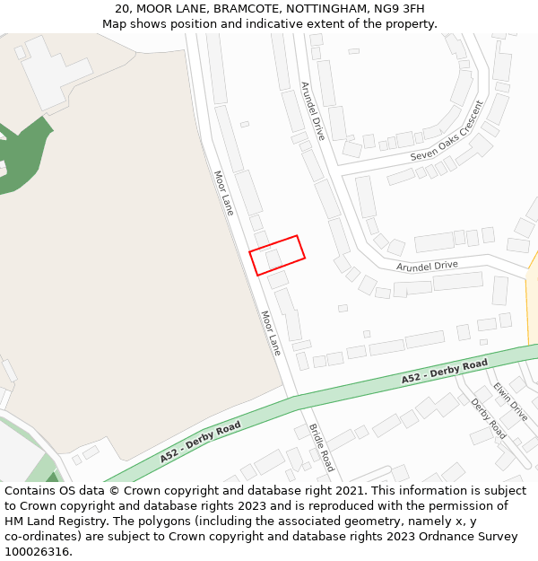 20, MOOR LANE, BRAMCOTE, NOTTINGHAM, NG9 3FH: Location map and indicative extent of plot