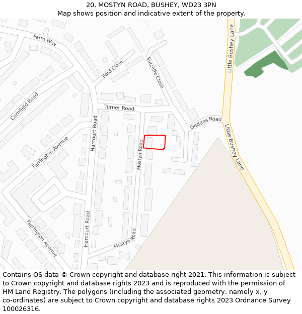 20, MOSTYN ROAD, BUSHEY, WD23 3PN: Location map and indicative extent of plot