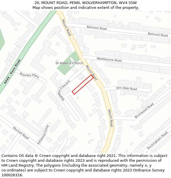 20, MOUNT ROAD, PENN, WOLVERHAMPTON, WV4 5SW: Location map and indicative extent of plot