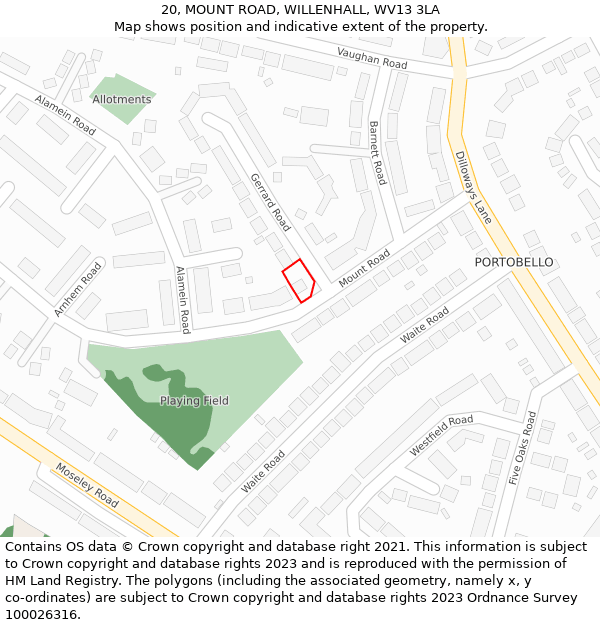 20, MOUNT ROAD, WILLENHALL, WV13 3LA: Location map and indicative extent of plot