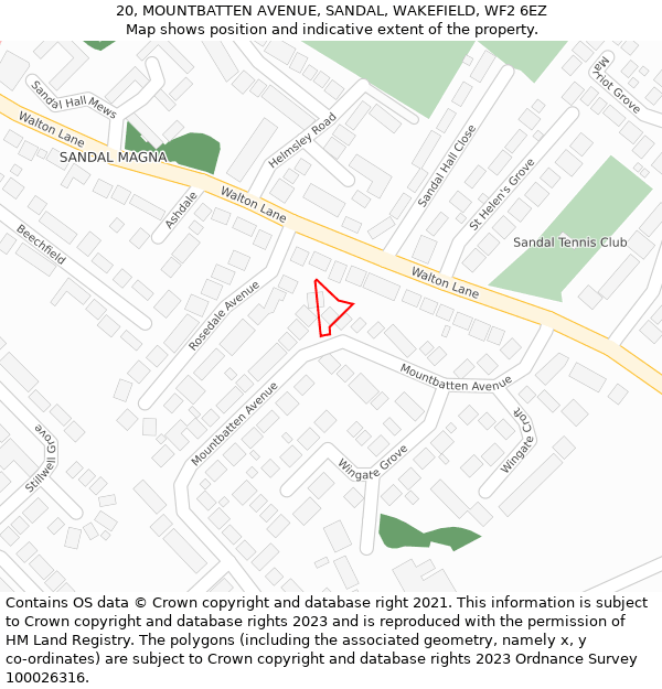 20, MOUNTBATTEN AVENUE, SANDAL, WAKEFIELD, WF2 6EZ: Location map and indicative extent of plot