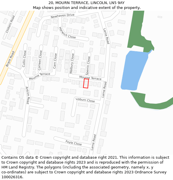 20, MOURN TERRACE, LINCOLN, LN5 9AY: Location map and indicative extent of plot