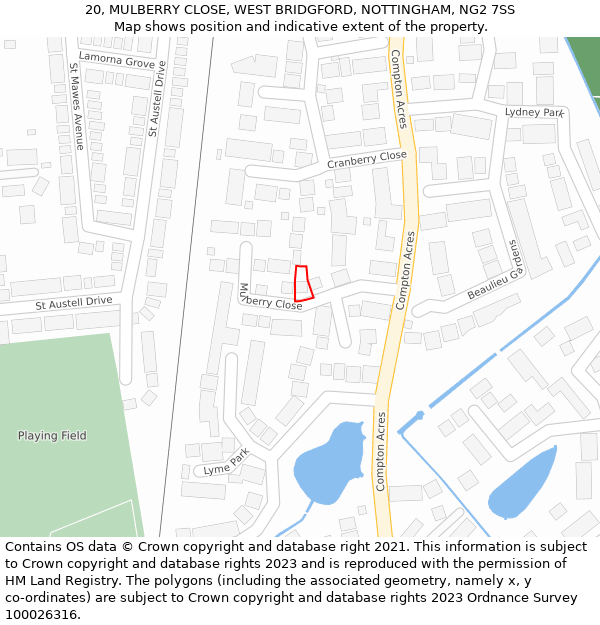 20, MULBERRY CLOSE, WEST BRIDGFORD, NOTTINGHAM, NG2 7SS: Location map and indicative extent of plot