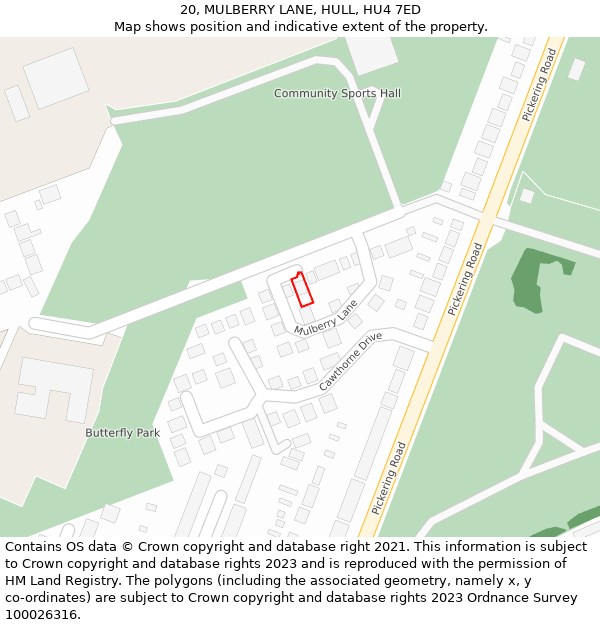 20, MULBERRY LANE, HULL, HU4 7ED: Location map and indicative extent of plot