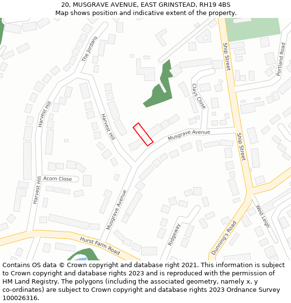 20, MUSGRAVE AVENUE, EAST GRINSTEAD, RH19 4BS: Location map and indicative extent of plot