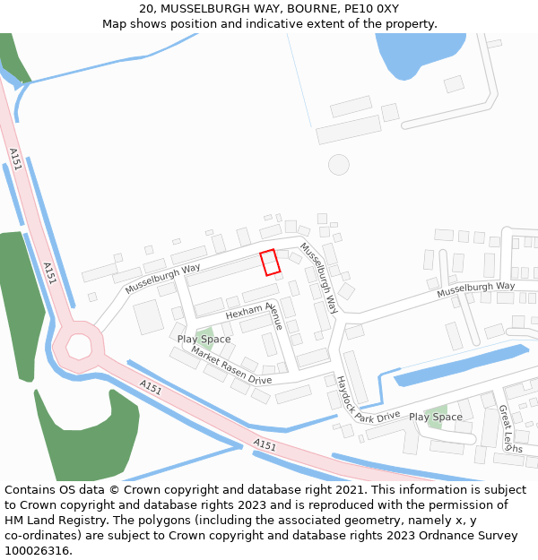 20, MUSSELBURGH WAY, BOURNE, PE10 0XY: Location map and indicative extent of plot