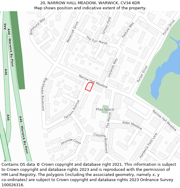 20, NARROW HALL MEADOW, WARWICK, CV34 6DR: Location map and indicative extent of plot
