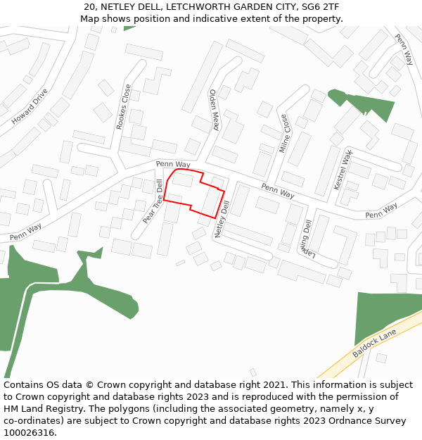 20, NETLEY DELL, LETCHWORTH GARDEN CITY, SG6 2TF: Location map and indicative extent of plot