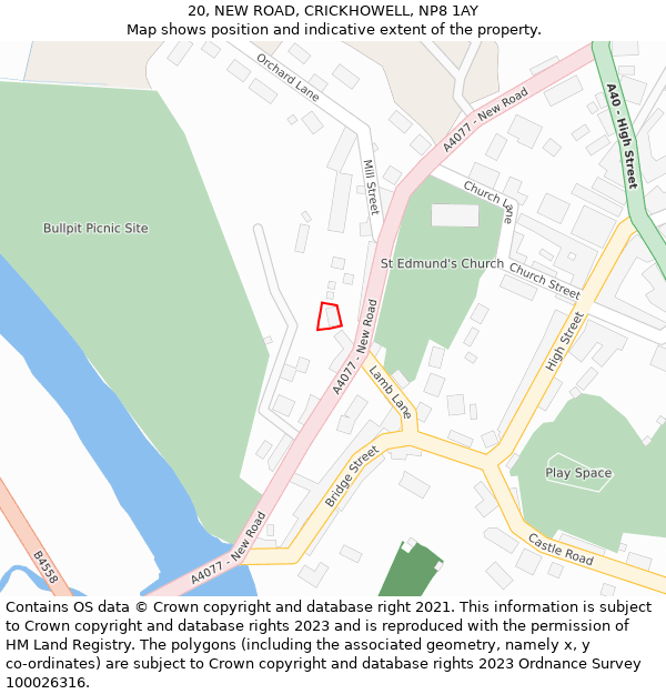 20, NEW ROAD, CRICKHOWELL, NP8 1AY: Location map and indicative extent of plot