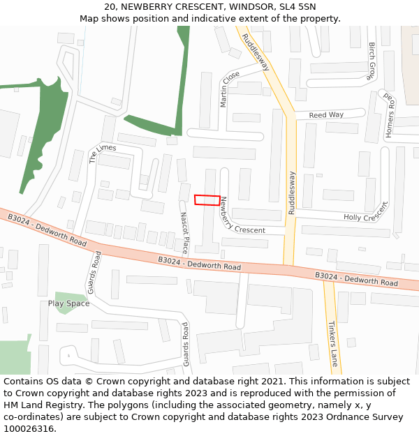 20, NEWBERRY CRESCENT, WINDSOR, SL4 5SN: Location map and indicative extent of plot