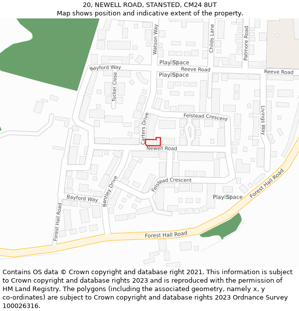 20, NEWELL ROAD, STANSTED, CM24 8UT: Location map and indicative extent of plot