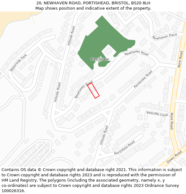 20, NEWHAVEN ROAD, PORTISHEAD, BRISTOL, BS20 8LH: Location map and indicative extent of plot