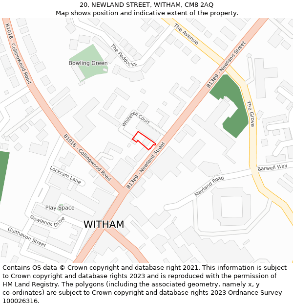 20, NEWLAND STREET, WITHAM, CM8 2AQ: Location map and indicative extent of plot