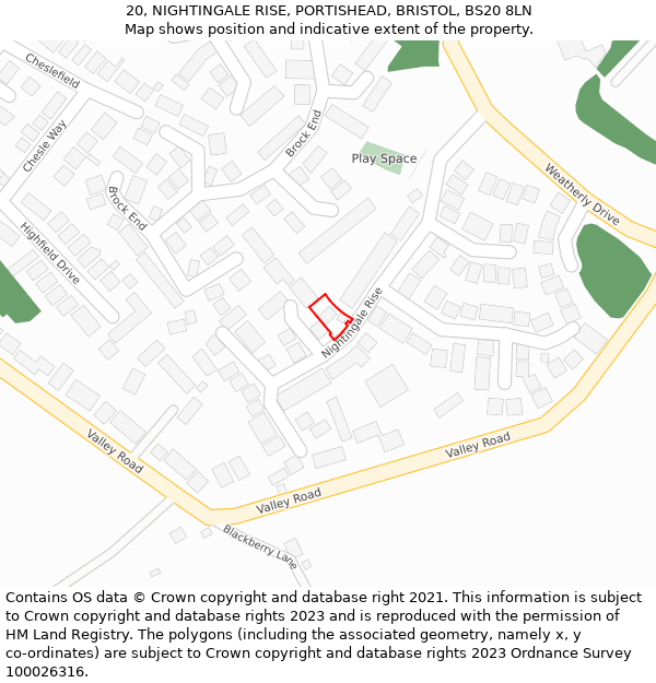 20, NIGHTINGALE RISE, PORTISHEAD, BRISTOL, BS20 8LN: Location map and indicative extent of plot