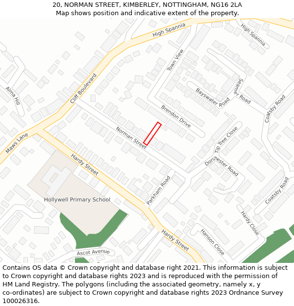 20, NORMAN STREET, KIMBERLEY, NOTTINGHAM, NG16 2LA: Location map and indicative extent of plot