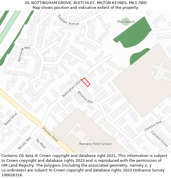 20, NOTTINGHAM GROVE, BLETCHLEY, MILTON KEYNES, MK3 7WD: Location map and indicative extent of plot