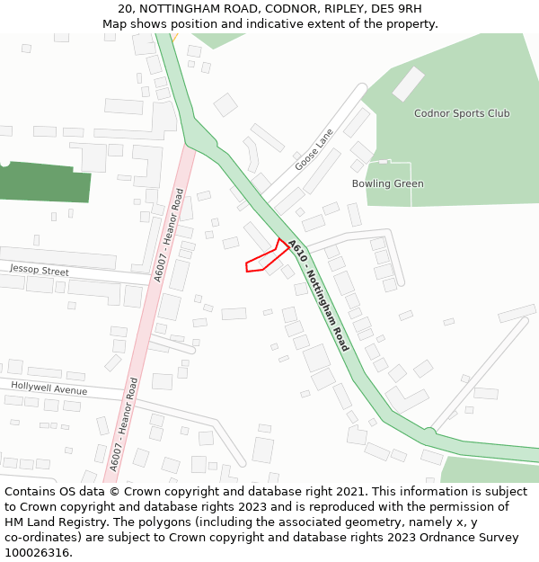 20, NOTTINGHAM ROAD, CODNOR, RIPLEY, DE5 9RH: Location map and indicative extent of plot