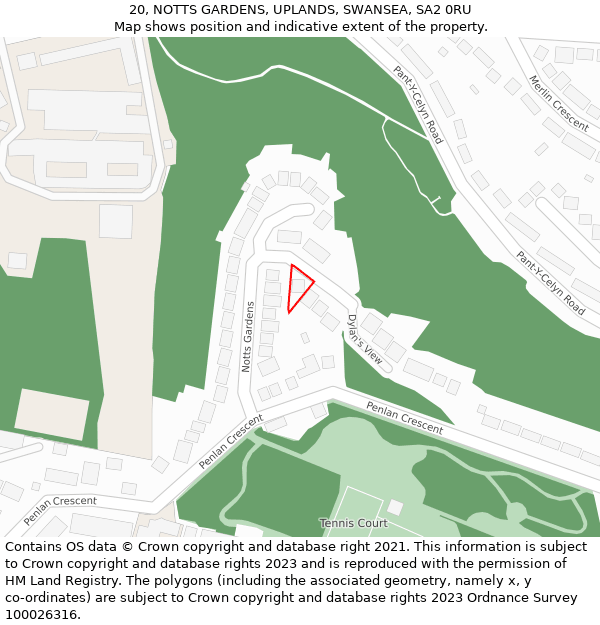 20, NOTTS GARDENS, UPLANDS, SWANSEA, SA2 0RU: Location map and indicative extent of plot