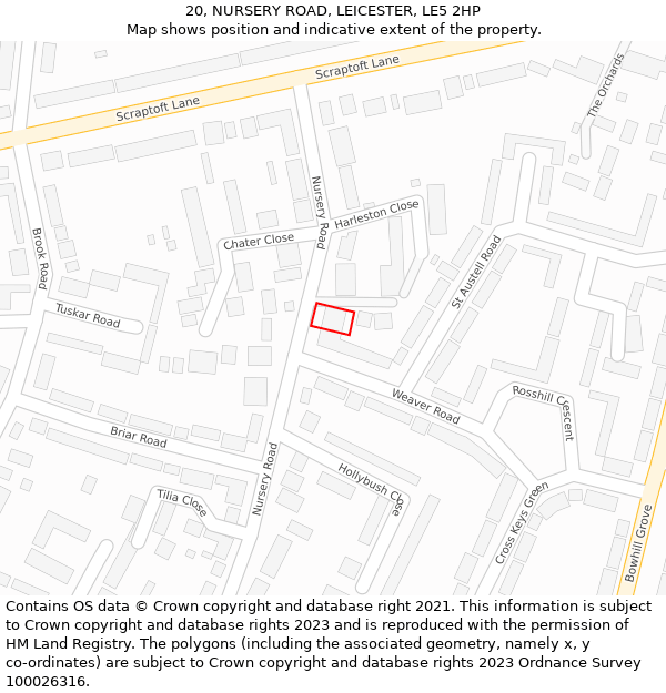 20, NURSERY ROAD, LEICESTER, LE5 2HP: Location map and indicative extent of plot