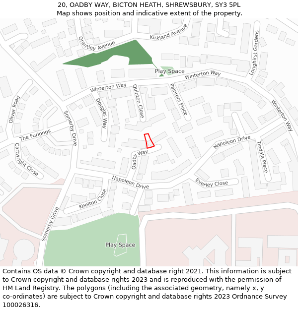 20, OADBY WAY, BICTON HEATH, SHREWSBURY, SY3 5PL: Location map and indicative extent of plot