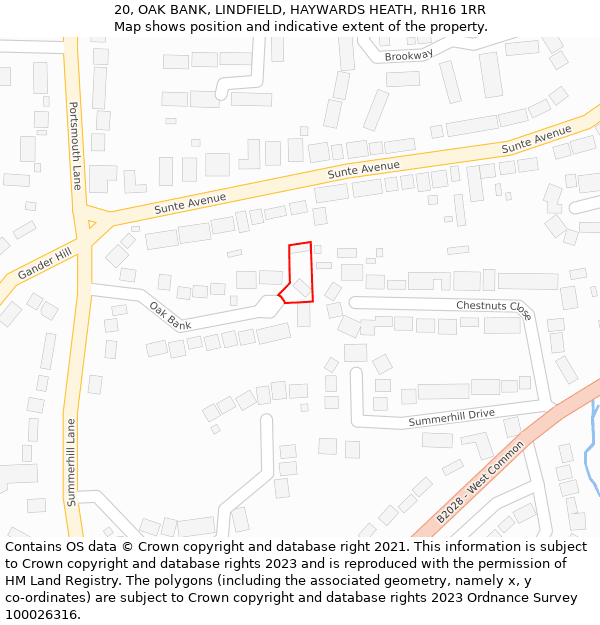 20, OAK BANK, LINDFIELD, HAYWARDS HEATH, RH16 1RR: Location map and indicative extent of plot